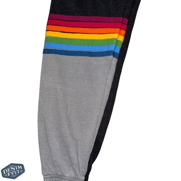 Aviator Nation Rainbow Stripe Sweatpants Black Jogger Style XS |RARE! SUPER SOFT - Picture 7 of 16